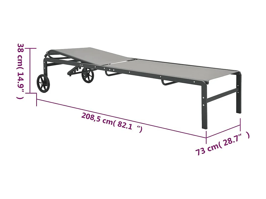 Conjunto de 2 espreguiçadeiras espreguiçadeira para banhos de sol jardim cama terraço mobiliário de exterior com textilene e mesa de aço 02_0012136