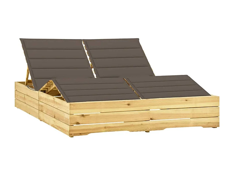 Tumbona tumbona tumbona cama de jardín terraza doble muebles y cojines de exterior 198 x 135 x (30-75) cm madera de pino impregnada color topo 02_0012756