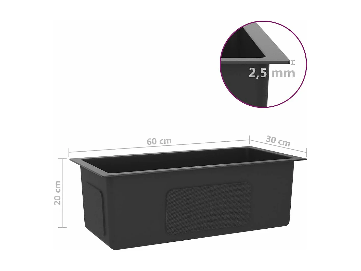 Pia de cozinha feita à mão interior de casa pia de banheiro preta 60 x 30 cm aço inoxidável 02_0002456