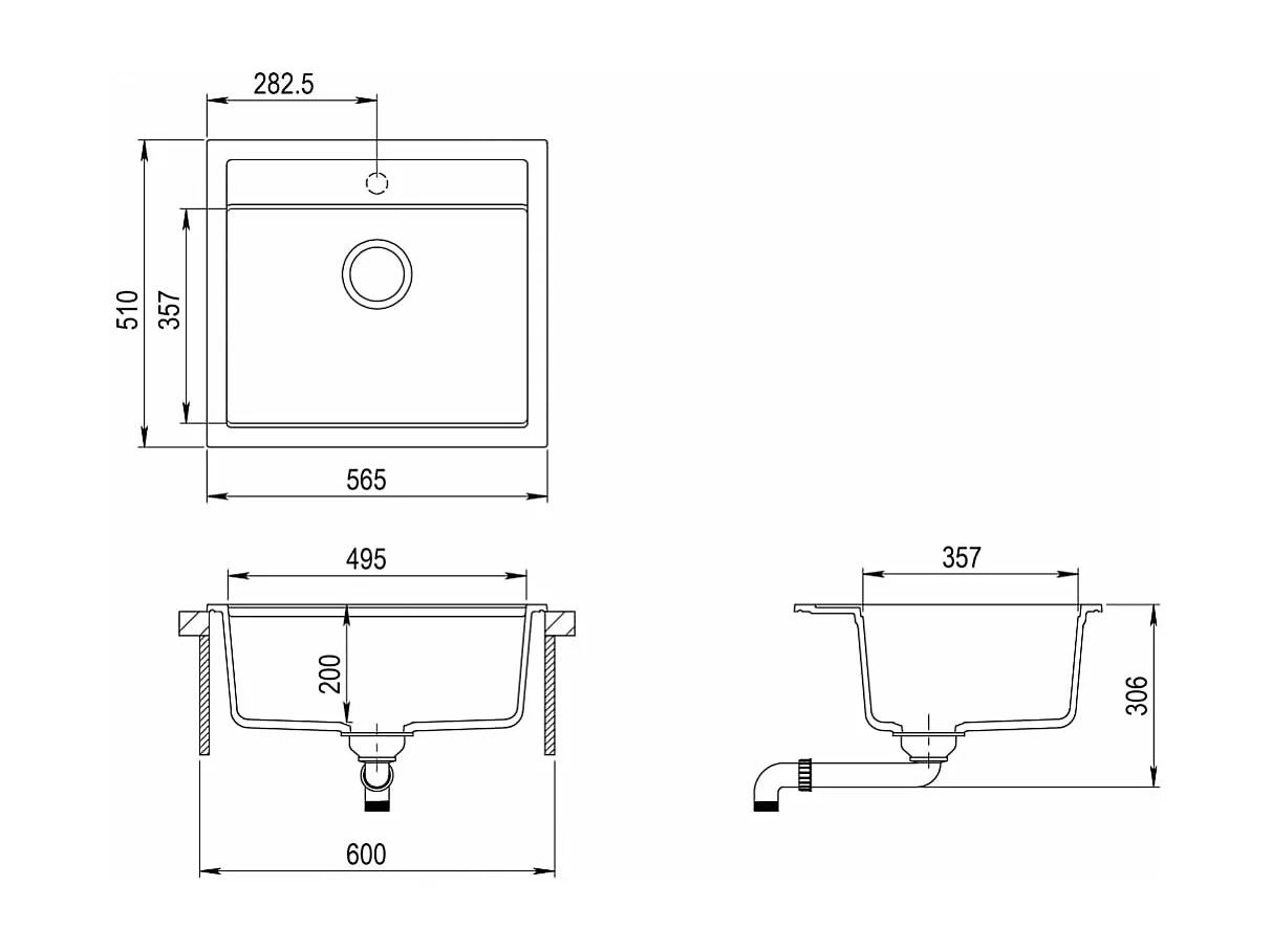 Pia de cozinha com escorredor cuba de embutir reversível com furo para torneira e dispenser de sabão 56,5 x 51 cm granito branco 02_0002348