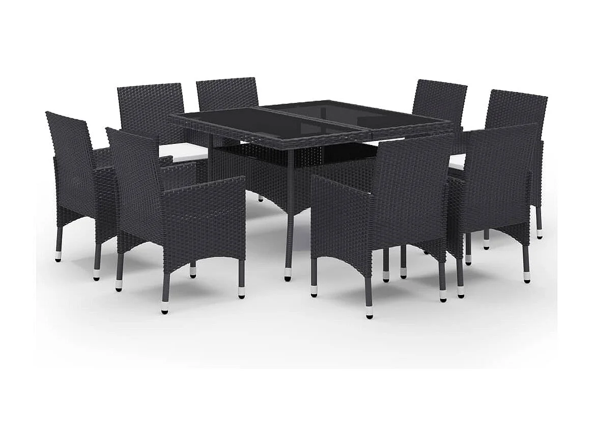 Conjunto de jantar móveis de jardim móveis de exterior 9 peças resina tecida e vidro preto 02_0014408