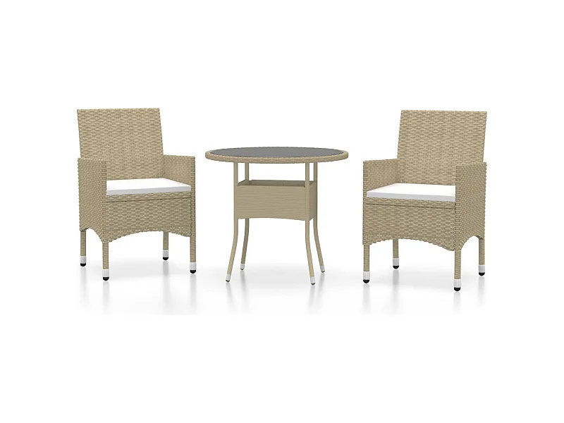 Juego de comedor de jardín muebles de exterior 3 piezas resina tejida beige 02_0013684