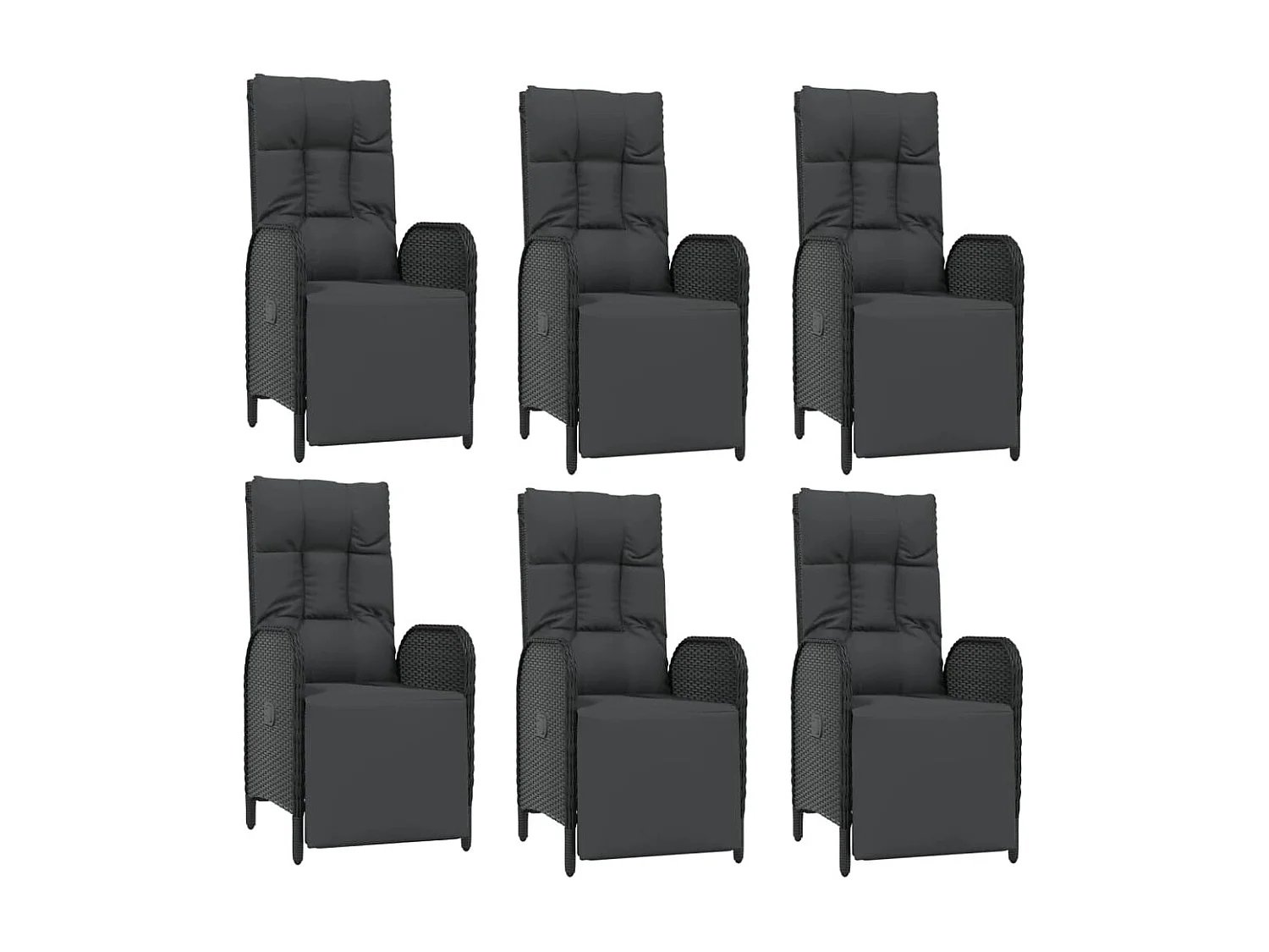 Conjunto de jantar móveis de jardim móveis de exterior e almofadas 7 peças resina tecida preta 02_0014465