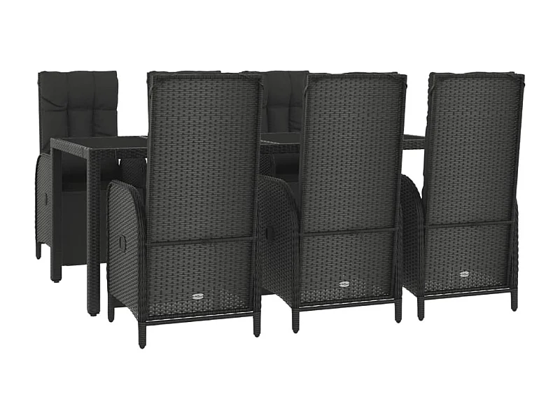 Conjunto de jantar móveis de jardim móveis de exterior e almofadas 7 peças resina tecida preta 02_0014465