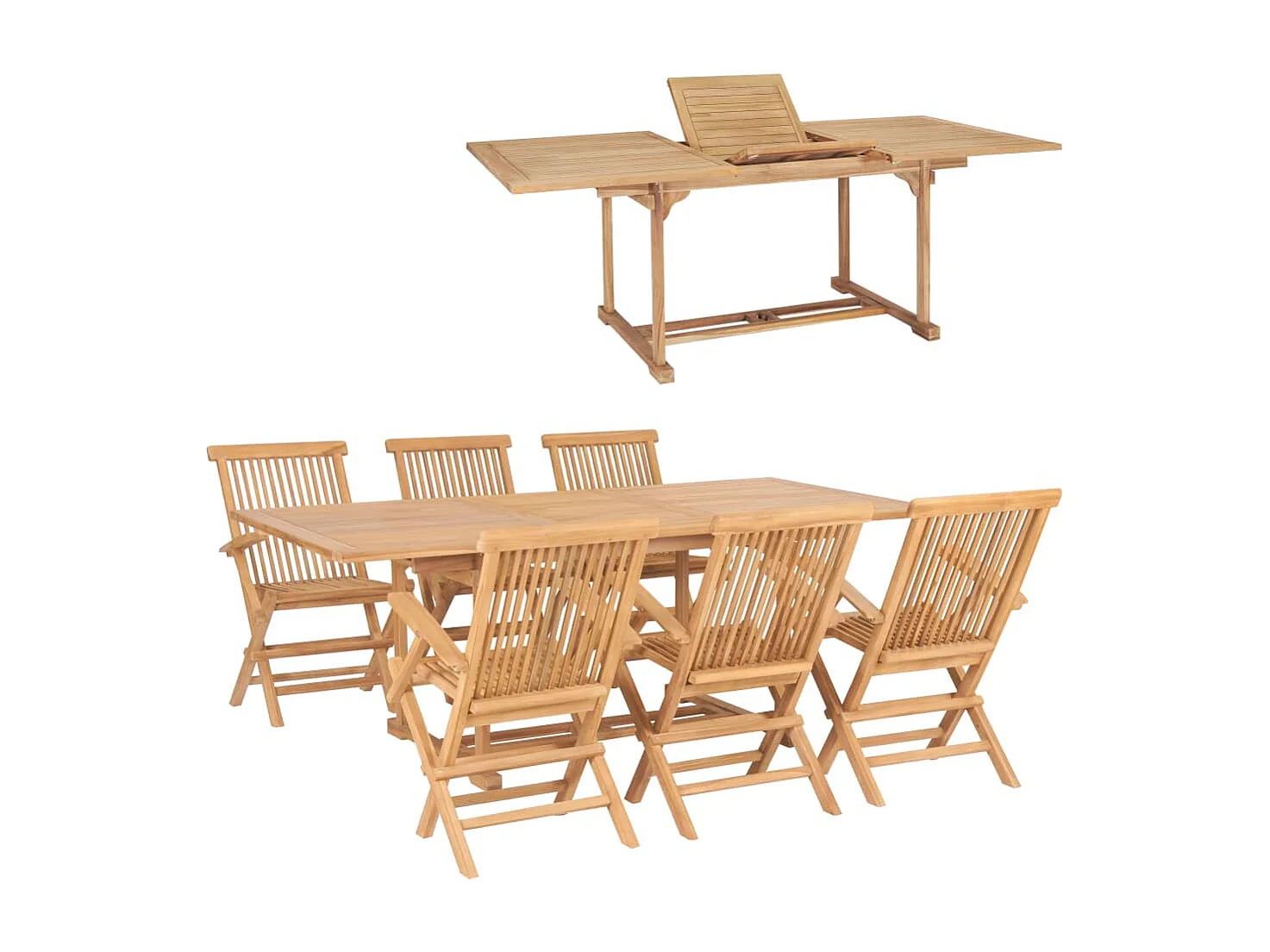 Móveis de jantar ao ar livre 7 peças 150-200x100x75 cm teca maciça 02_0014510