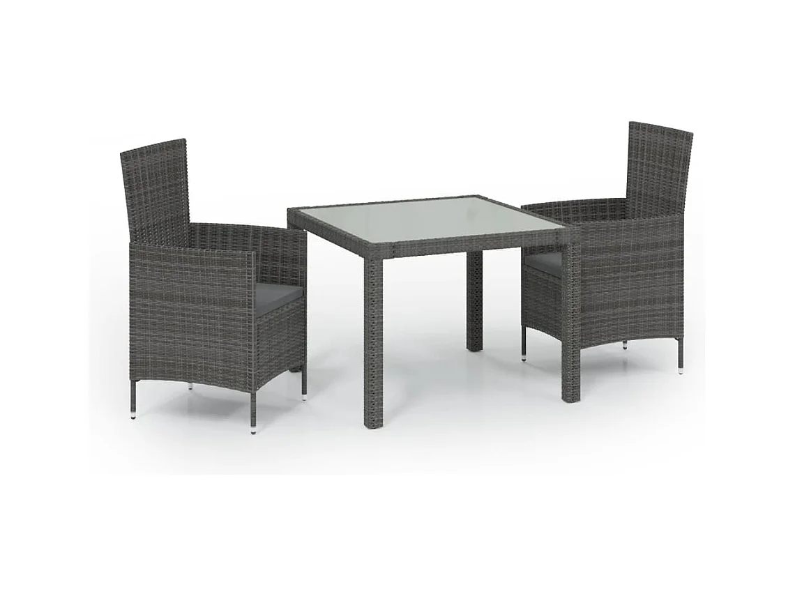 Set da pranzo con mobili da giardino in 3 pezzi e cuscini in resina intrecciata grigia 02_0014761