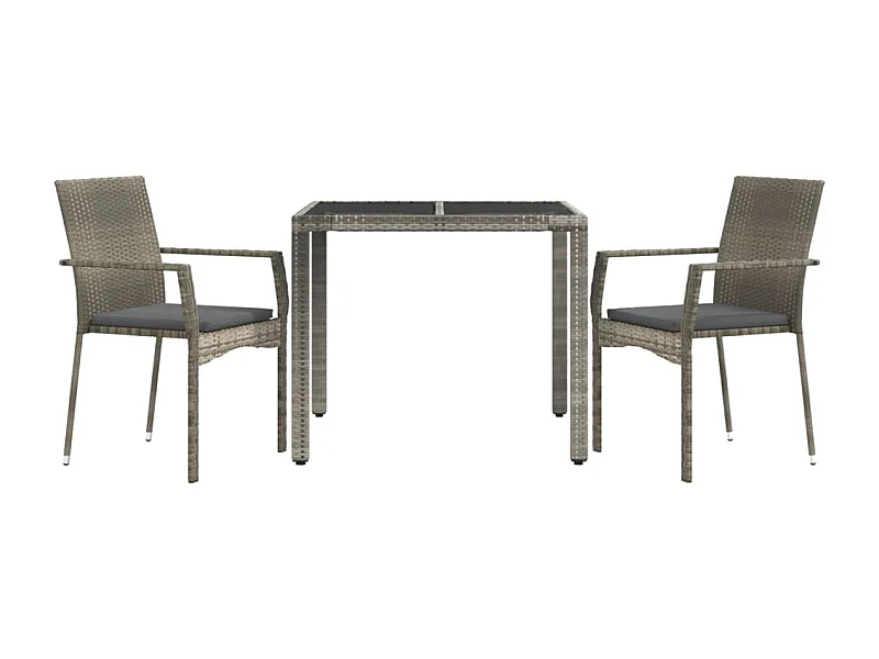 Conjunto de jantar de jardim, móveis de exterior de 3 peças com almofadas cinza 02_0013584
