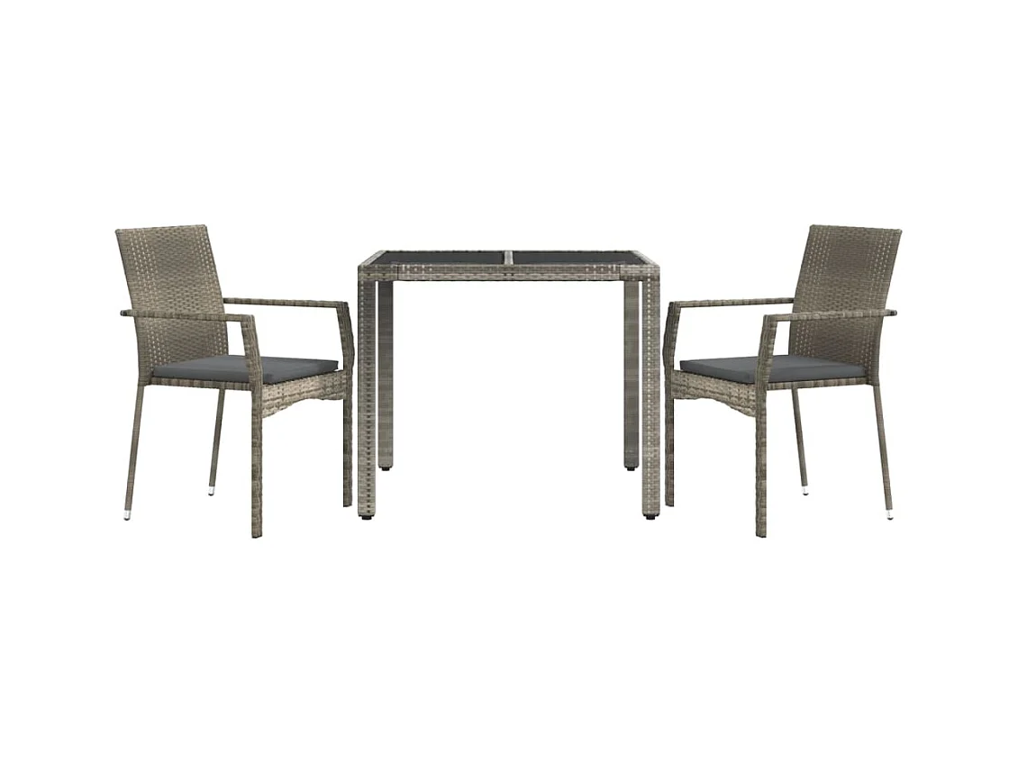 Set da pranzo da giardino 3 pezzi mobili da esterno con cuscini grigi 02_0013584