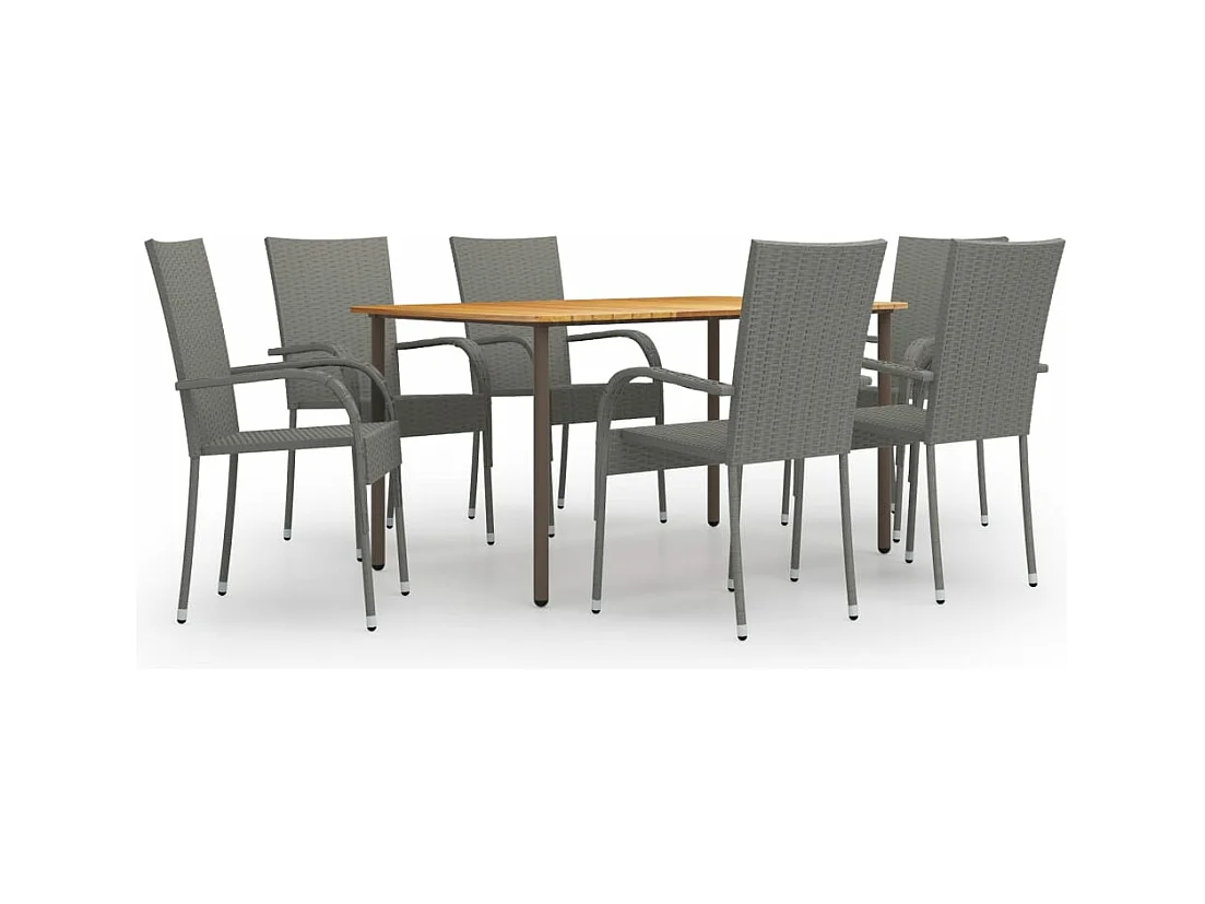 Set da pranzo da giardino mobili da esterno 7 pezzi resina intrecciata grigia 02_0014051