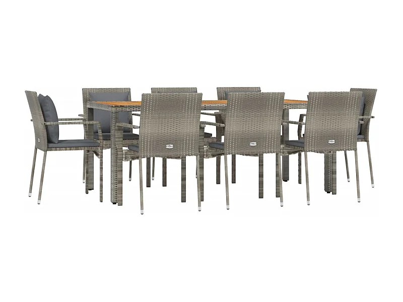 Juego de comedor de jardín muebles de exterior 9 piezas con cojines grises 02_0014070