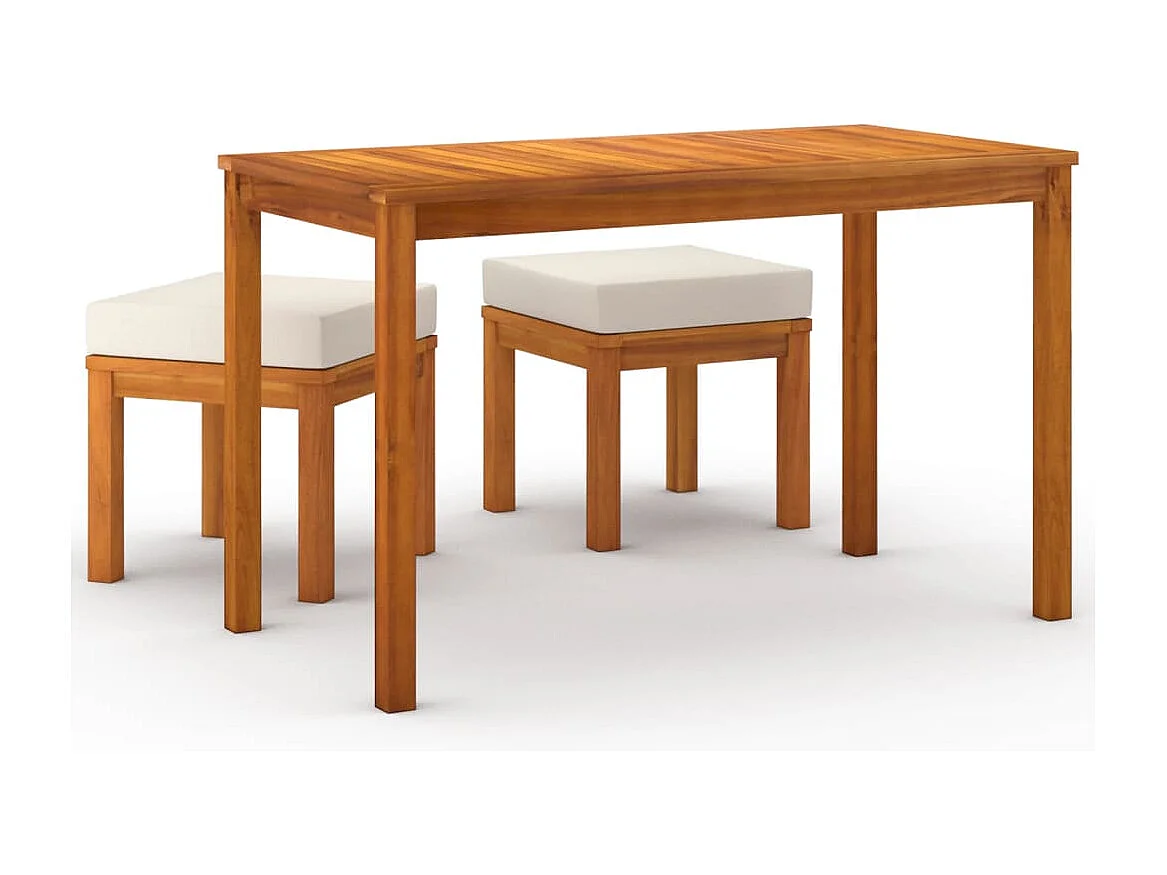 Muebles de jardín juego de comedor muebles de exterior de 3 piezas con cojines de acacia maciza 02_0014253