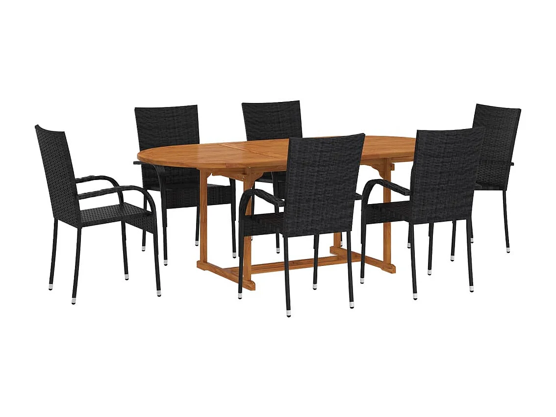 Juego de comedor de jardín muebles de exterior 7 piezas resina tejida negra 02_0014054