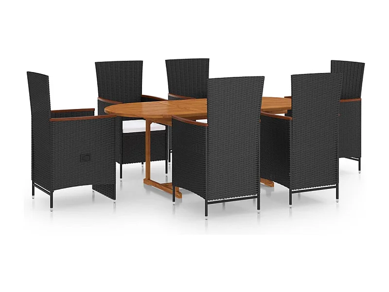 Juego de comedor de jardín muebles de exterior 7 piezas resina tejida negra 02_0014056