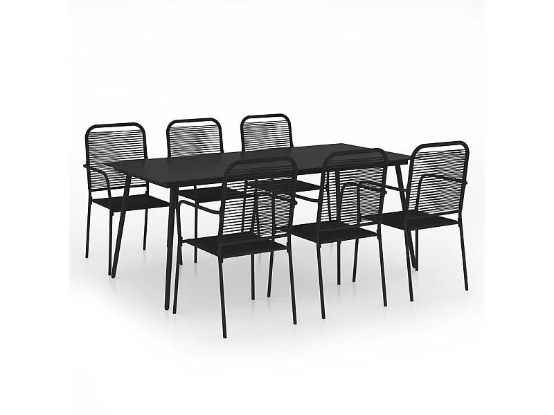Mueble de comedor exterior 7 piezas cuerda de algodón y acero negro 02_0014675