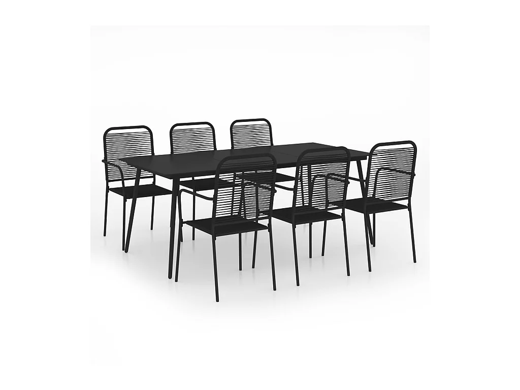 Mobili da pranzo per esterni 7 pezzi corda di cotone e acciaio nero 02_0014675