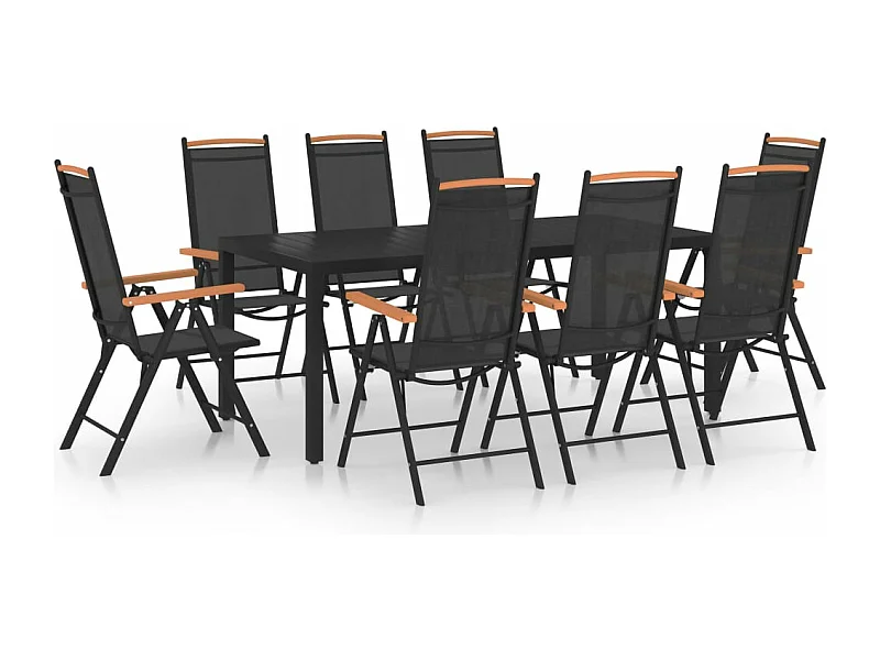 Juego de comedor de jardín muebles de exterior 9 piezas aluminio negro 02_0014063