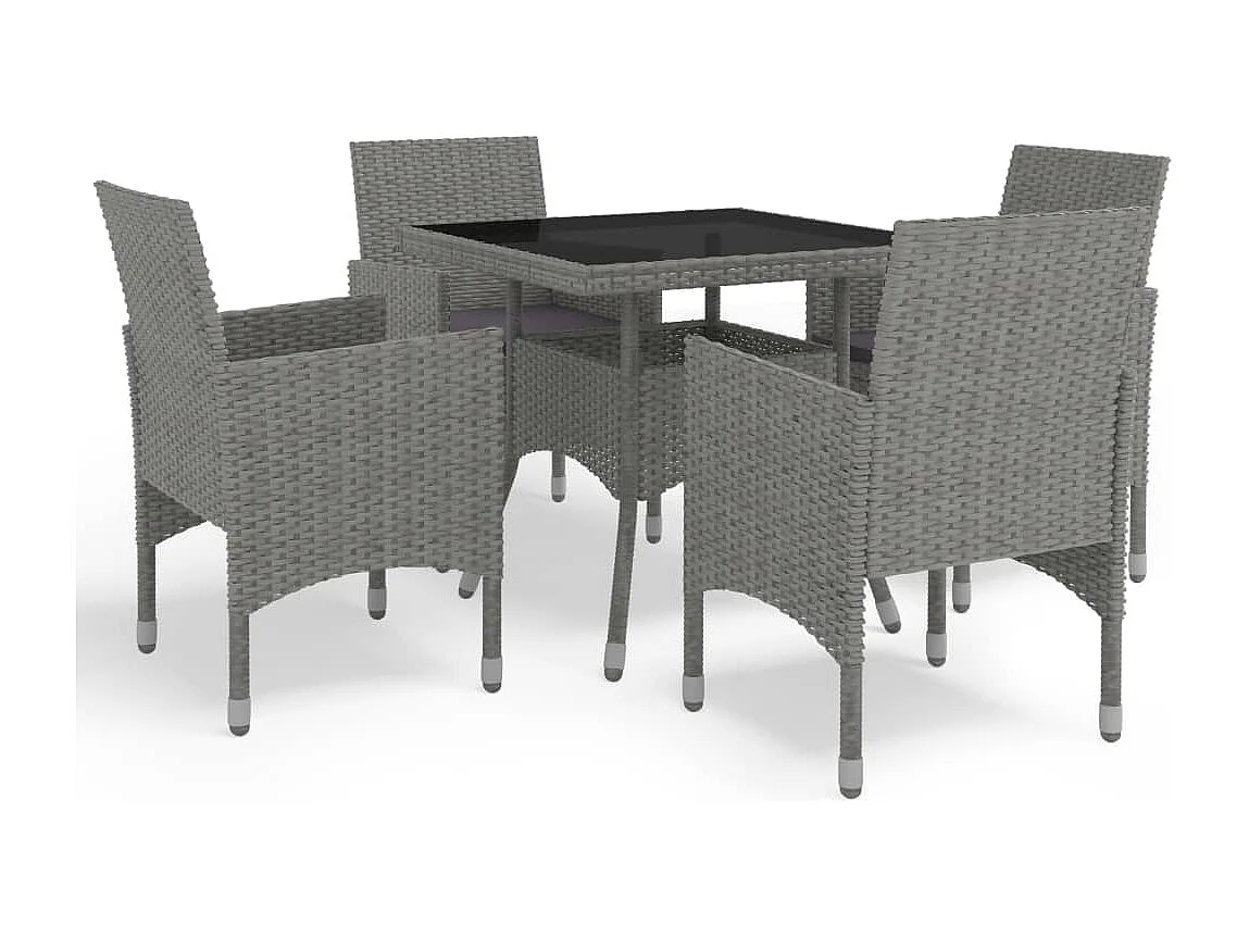 Juego de comedor muebles de jardín muebles de exterior 5 piezas resina tejida gris y vidrio 02_0014314