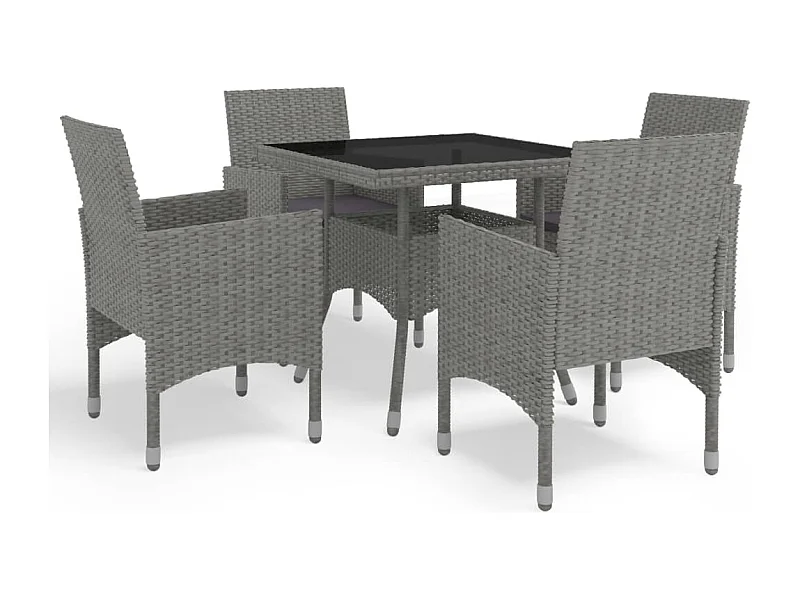Juego de comedor muebles de jardín muebles de exterior 5 piezas resina tejida gris y vidrio 02_0014314