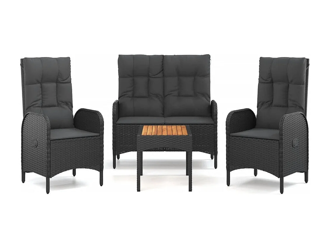 Juego de comedor de jardín muebles de exterior 4 piezas con cojines negros 02_0013691