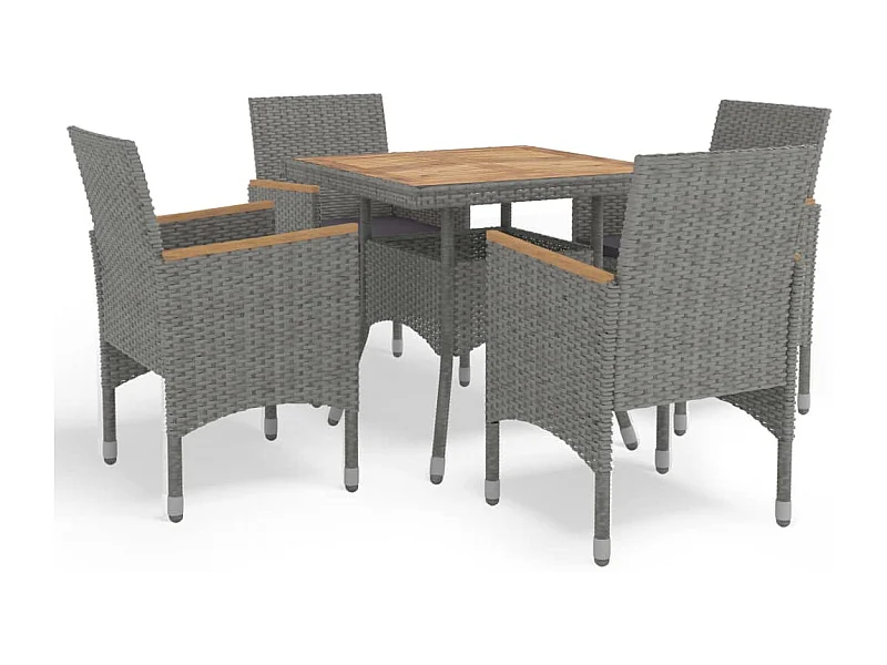 Juego de comedor muebles de jardín muebles de exterior 5 piezas resina tejida gris y acacia 02_0014312