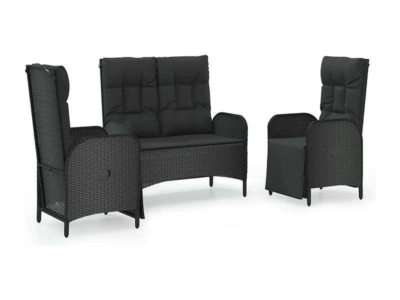 Set da pranzo da giardino mobili da esterno con cuscini 3 pezzi nero 02_0014136