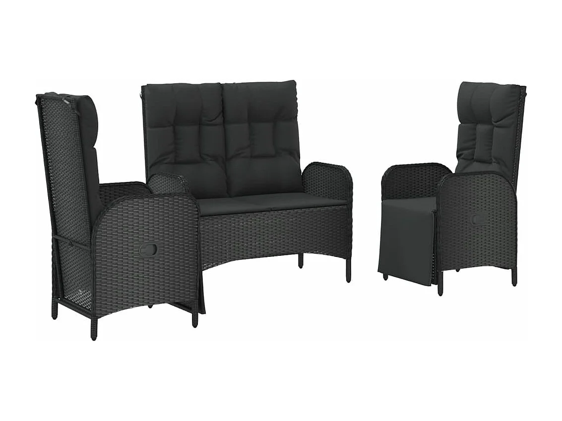 Set da pranzo da giardino mobili da esterno con cuscini 3 pezzi nero 02_0014136