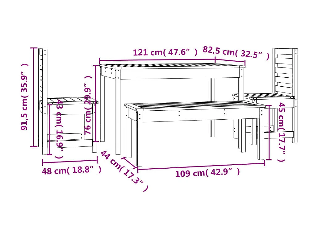 Conjunto de jantar para móveis de jardim Móveis de exterior de 4 peças Douglas madeira maciça 02_0014277
