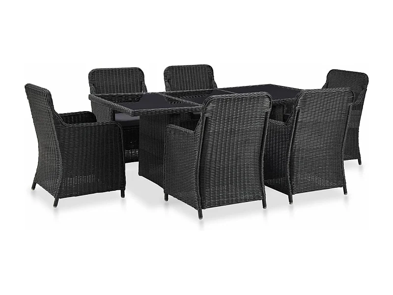 Set da pranzo mobili da giardino mobili da esterno 7 pezzi resina intrecciata nera 02_0014242