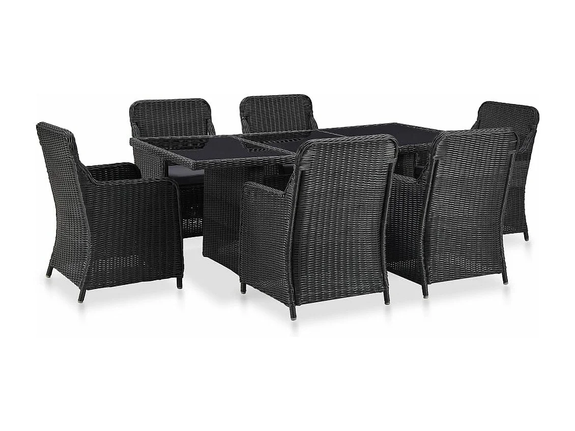 Set da pranzo mobili da giardino mobili da esterno 7 pezzi resina intrecciata nera 02_0014242