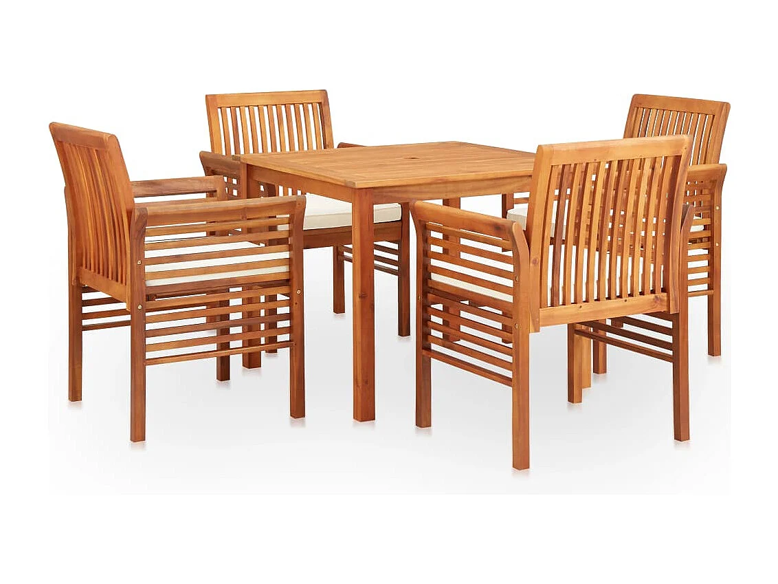 Juego de comedor de exterior de 5 piezas y cojines de acacia maciza 02_0014657