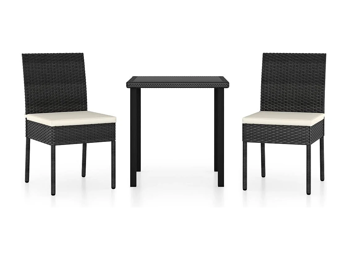 Juego de comedor de jardín muebles de exterior 3 piezas resina tejida negra 02_0013686