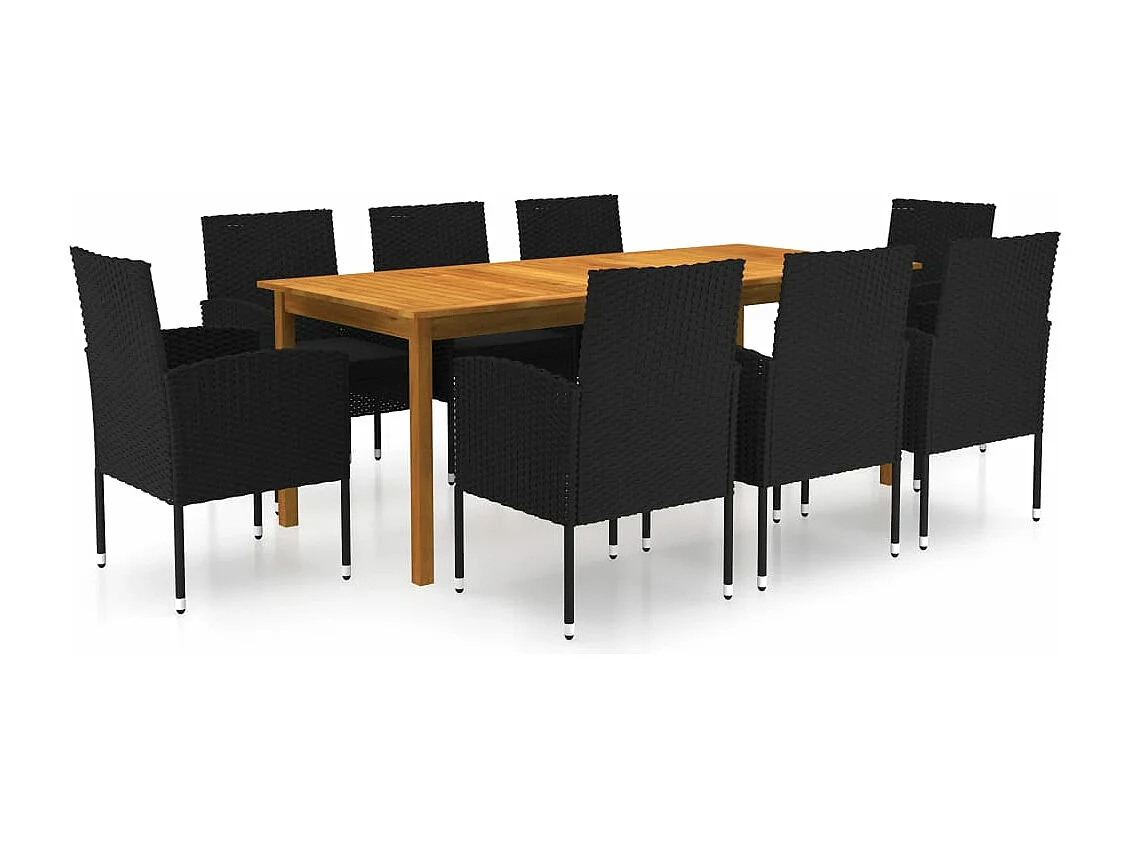 Conjunto de jantar de jardim móveis de exterior 9 peças preto 02_0014115