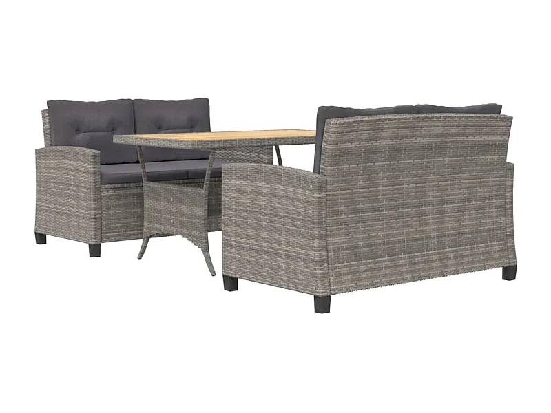 Set da pranzo per mobili da giardino, mobili da esterno in 3 pezzi e cuscini in resina intrecciata grigia 02_0014270