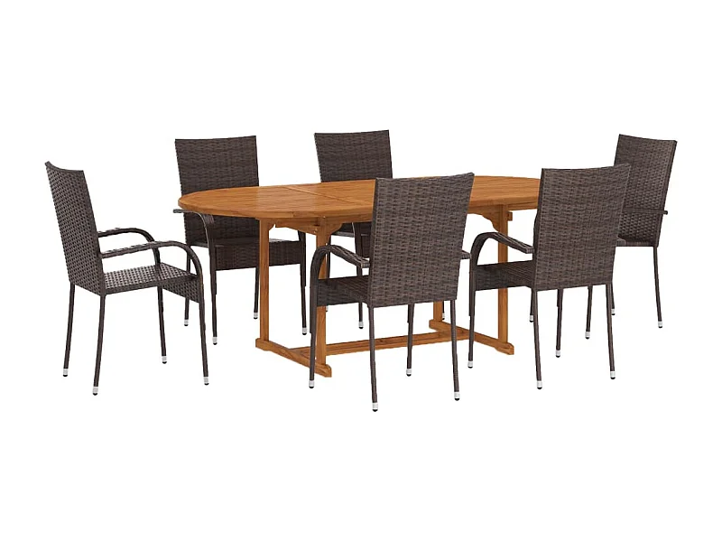 Conjunto de comedor de jardín muebles de exterior 7 piezas mimbre de resina marrón 02_0014062