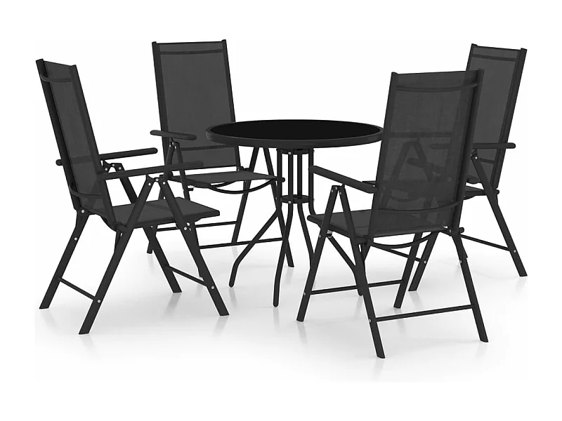 Conjunto de jantar móveis de jardim móveis de exterior 5 peças alumínio e textilene preto 02_0014284