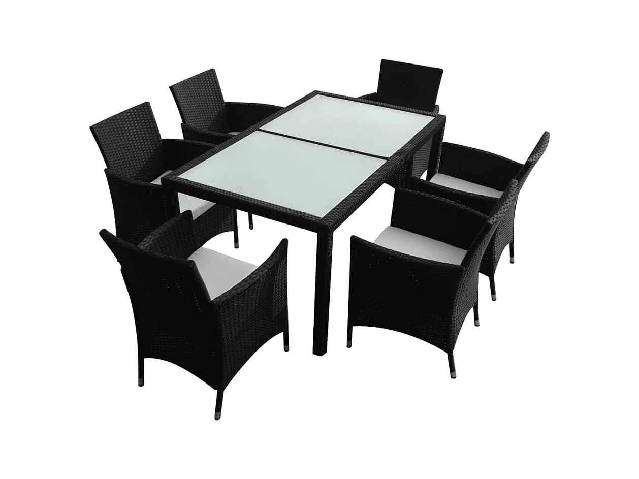 Set da pranzo per mobili da giardino 7 pezzi con cuscini in resina intrecciata nera 02_0014932