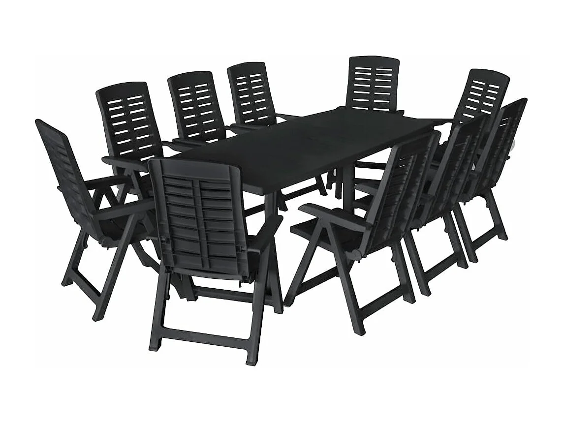 Juego de comedor de jardín muebles de exterior 11 piezas plástico antracita 02_0013571