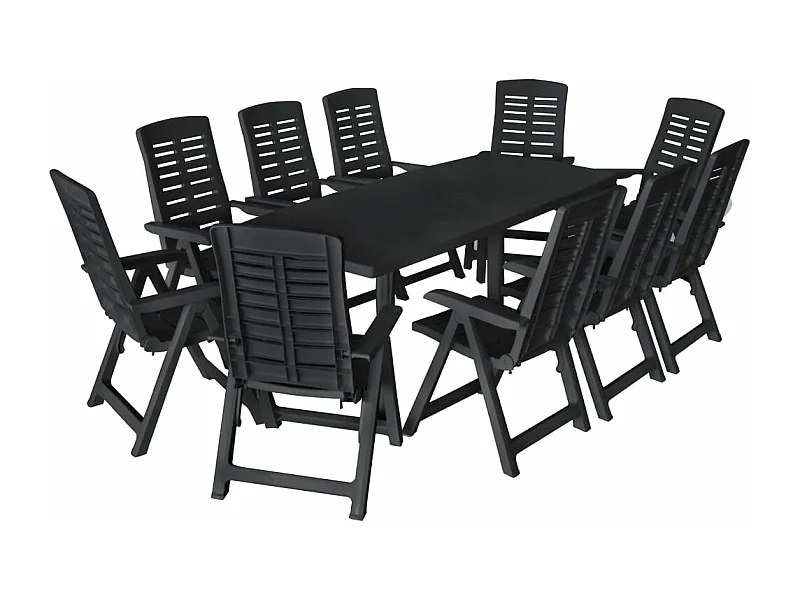 Juego de comedor de jardín muebles de exterior 11 piezas plástico antracita 02_0013571