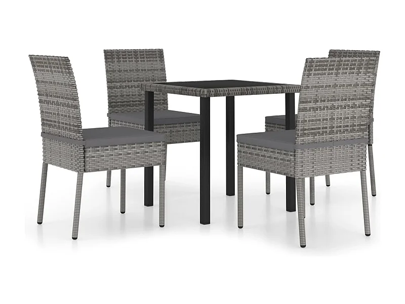 Conjunto de jantar de jardim móveis de exterior 5 peças resina vime cinza 02_0013907