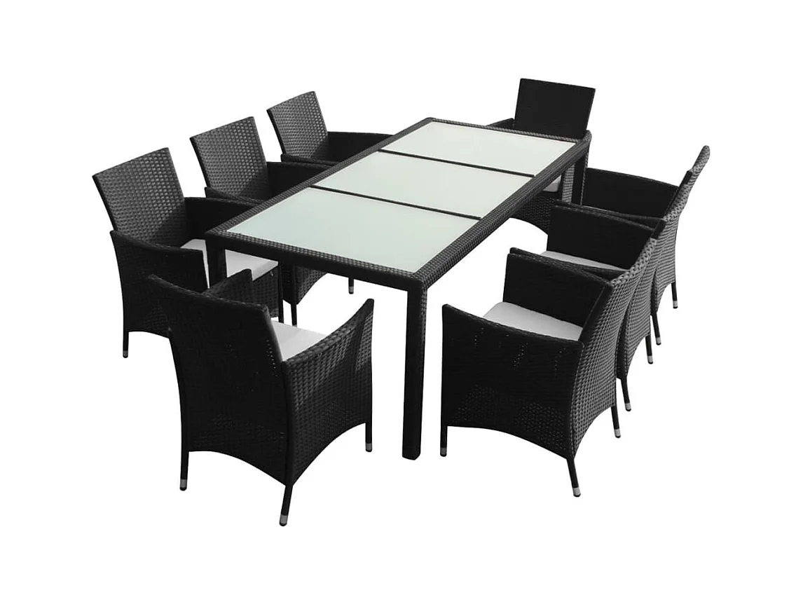 Set da pranzo con mobili da giardino 9 pezzi e cuscini in resina intrecciata nera 02_0014845
