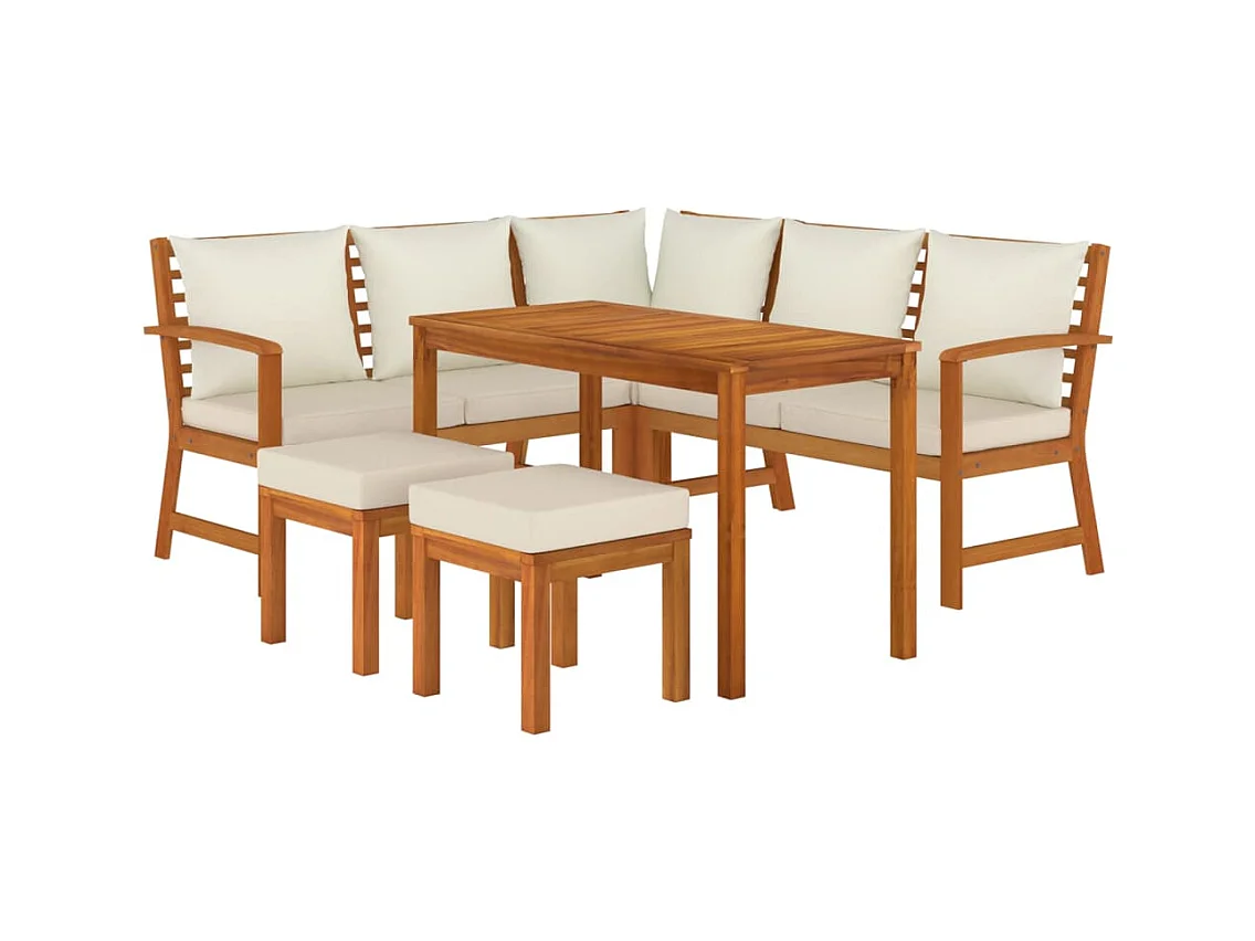 Conjunto de jantar para móveis de jardim Móveis de exterior de 6 peças com almofadas de madeira de acácia 02_0014336