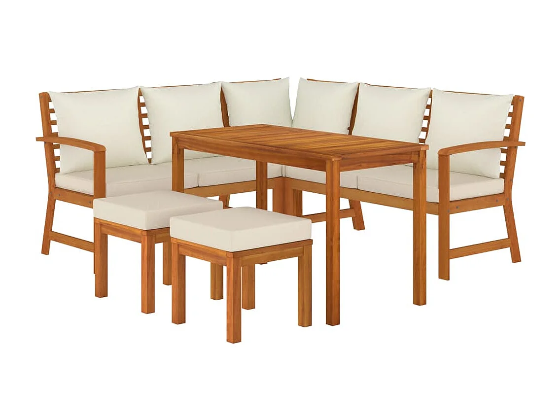 Muebles de jardín juego de comedor muebles de exterior de 6 piezas con cojines de madera de acacia 02_0014336