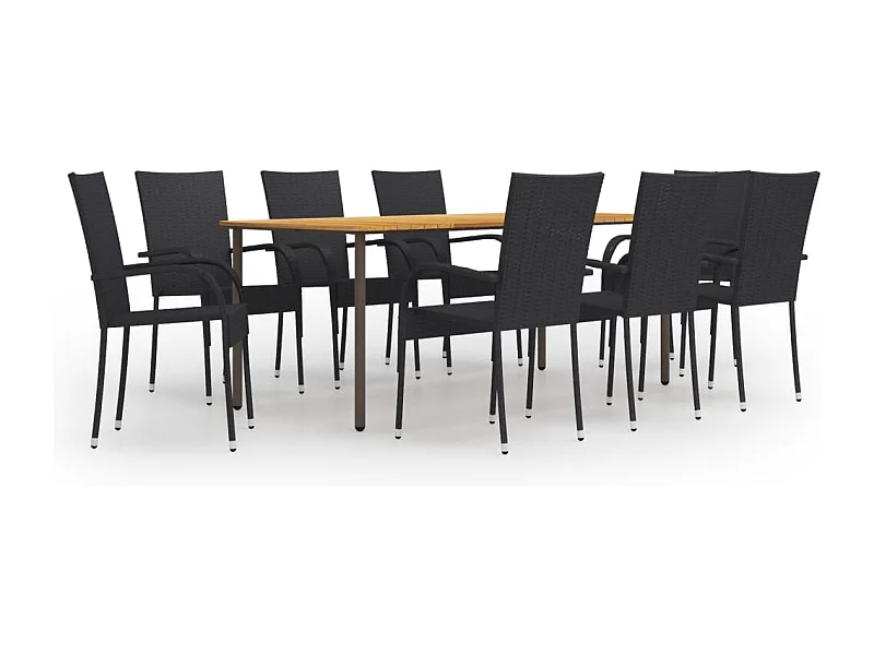 Set da pranzo da giardino mobili da esterno 9 pezzi in resina nera vimini 02_0014130