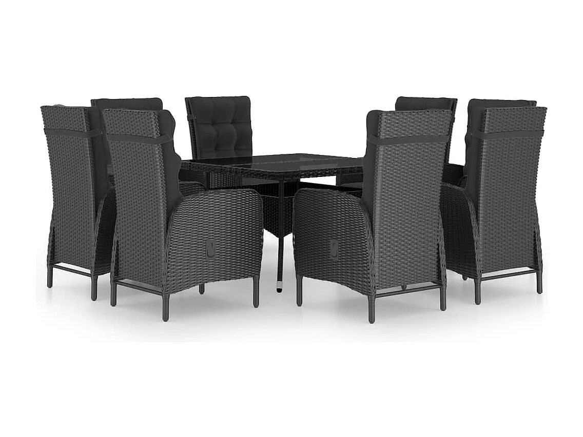 Juego de comedor muebles de jardín muebles de exterior 9 piezas resina tejida y vidrio negro 02_0014407