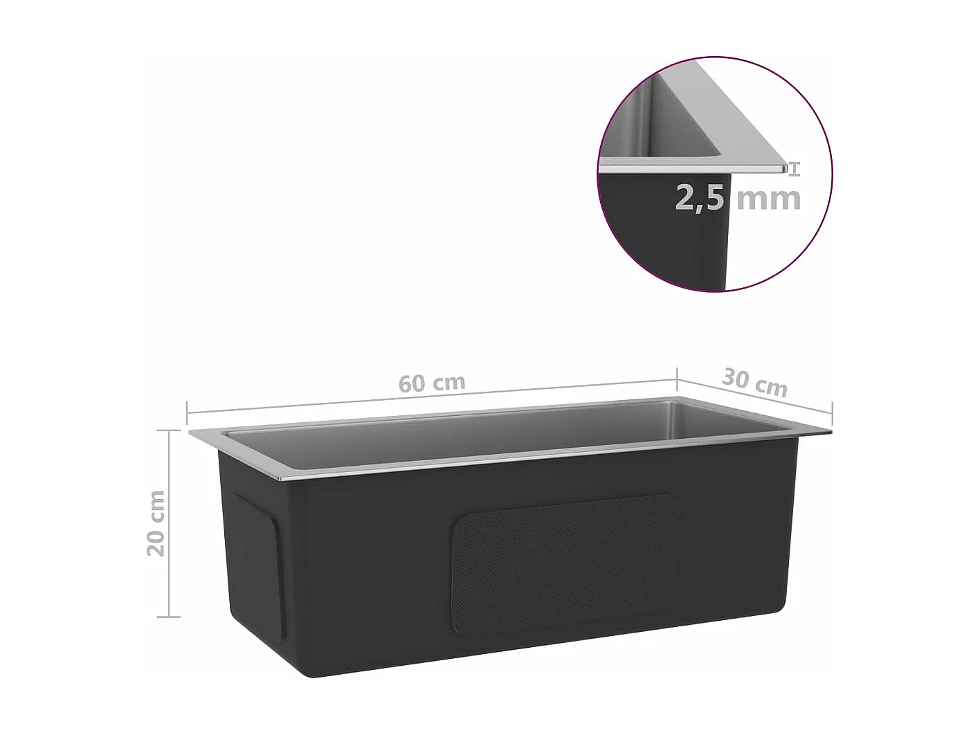 Fregadero de cocina hecho a mano, lavabo para interior de casa, baño, 60 x 30 cm, acero inoxidable, plata 02_0002455