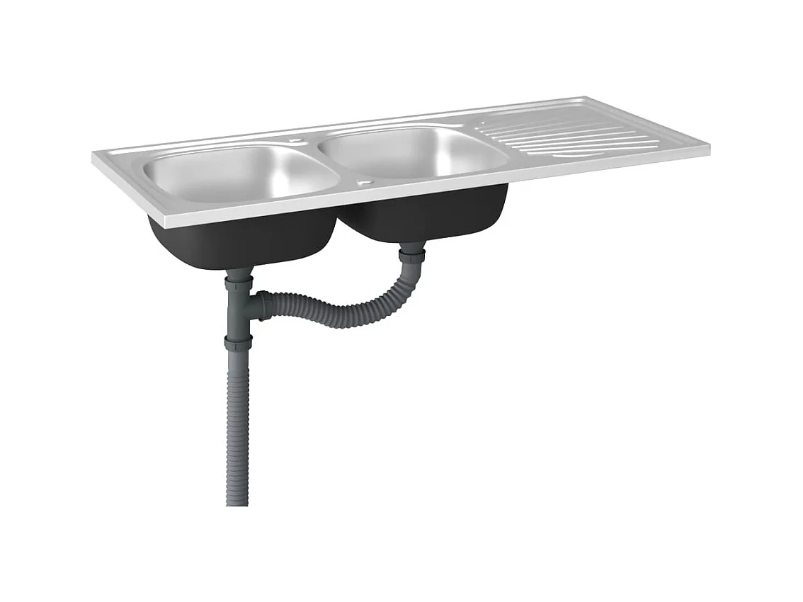 Pia de cozinha com pia dupla, pia de cozinha sob a montagem, interior da casa, prata 120 x 50 cm, aço inoxidável 02_0002433