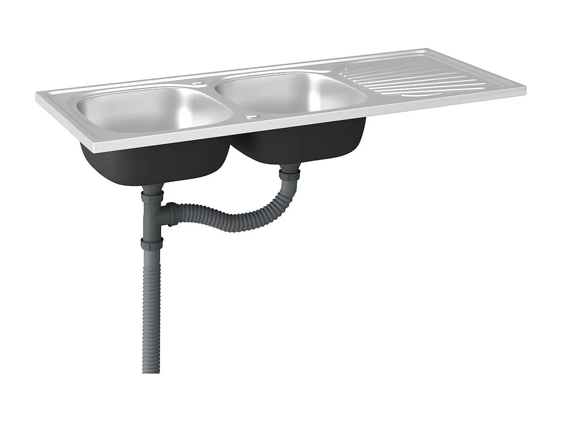 Pia de cozinha com pia dupla, pia de cozinha sob a montagem, interior da casa, prata 120 x 50 cm, aço inoxidável 02_0002433