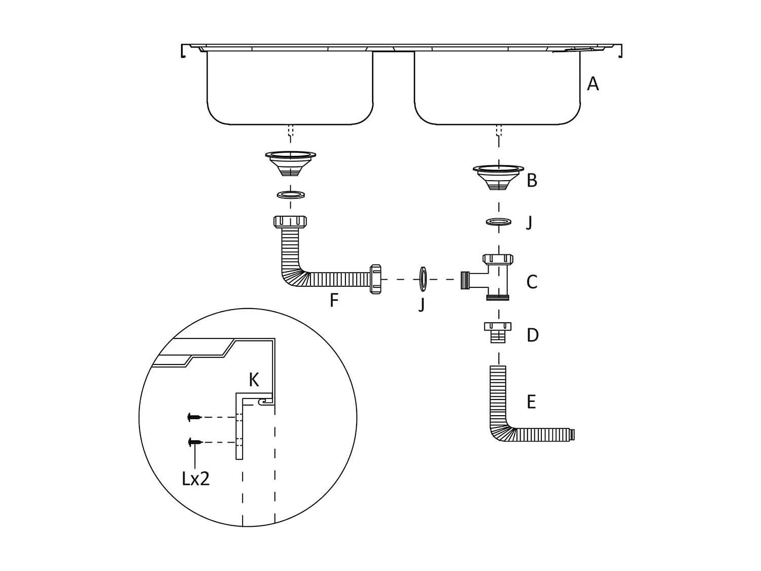 Pia de cozinha com pia dupla, pia de cozinha sob a montagem, interior da casa, prata 120 x 50 cm, aço inoxidável 02_0002433