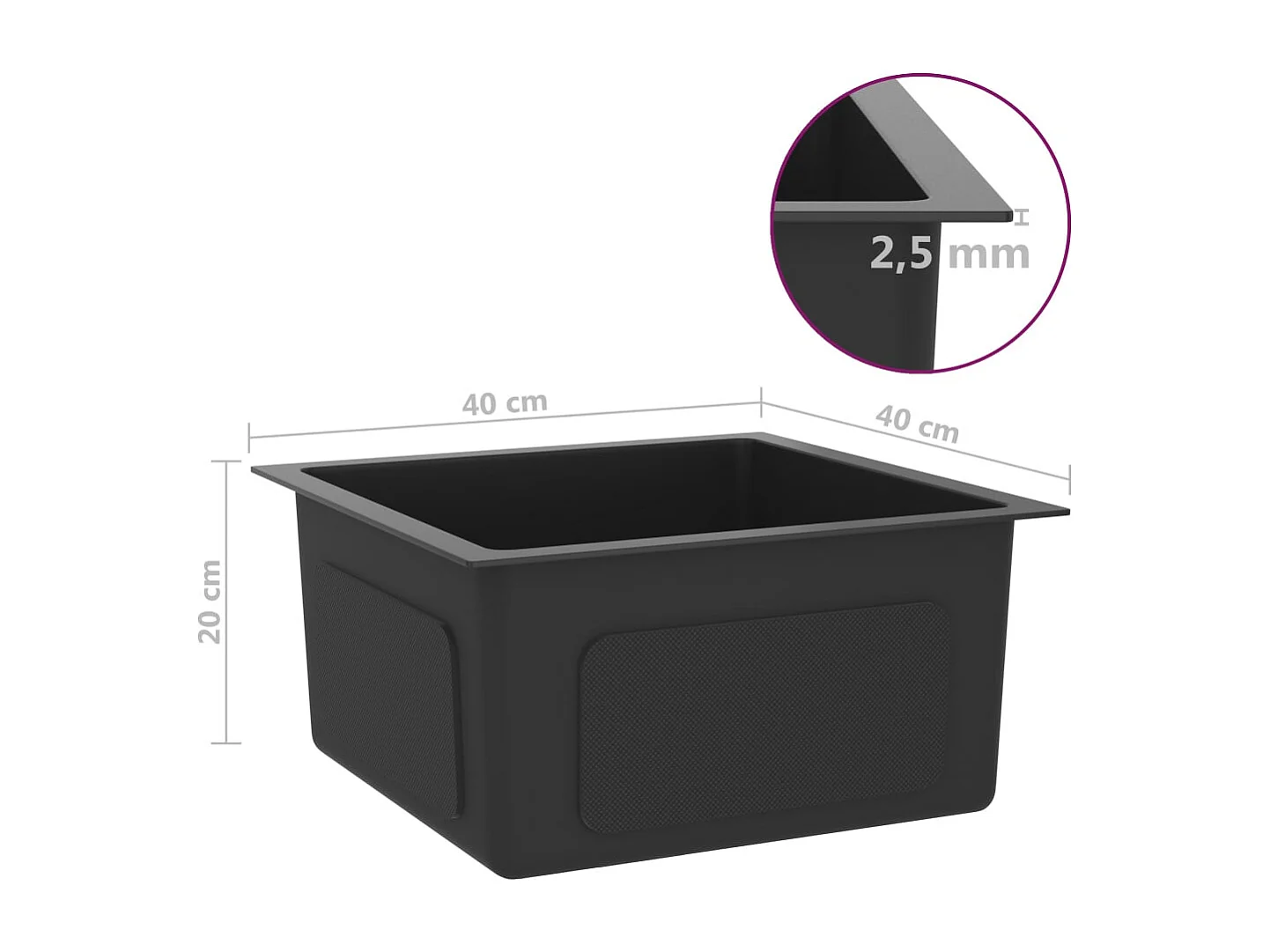 Pia de cozinha artesanal interior lavatório de banheiro preto 40 x 40 cm aço inoxidável 02_0002452