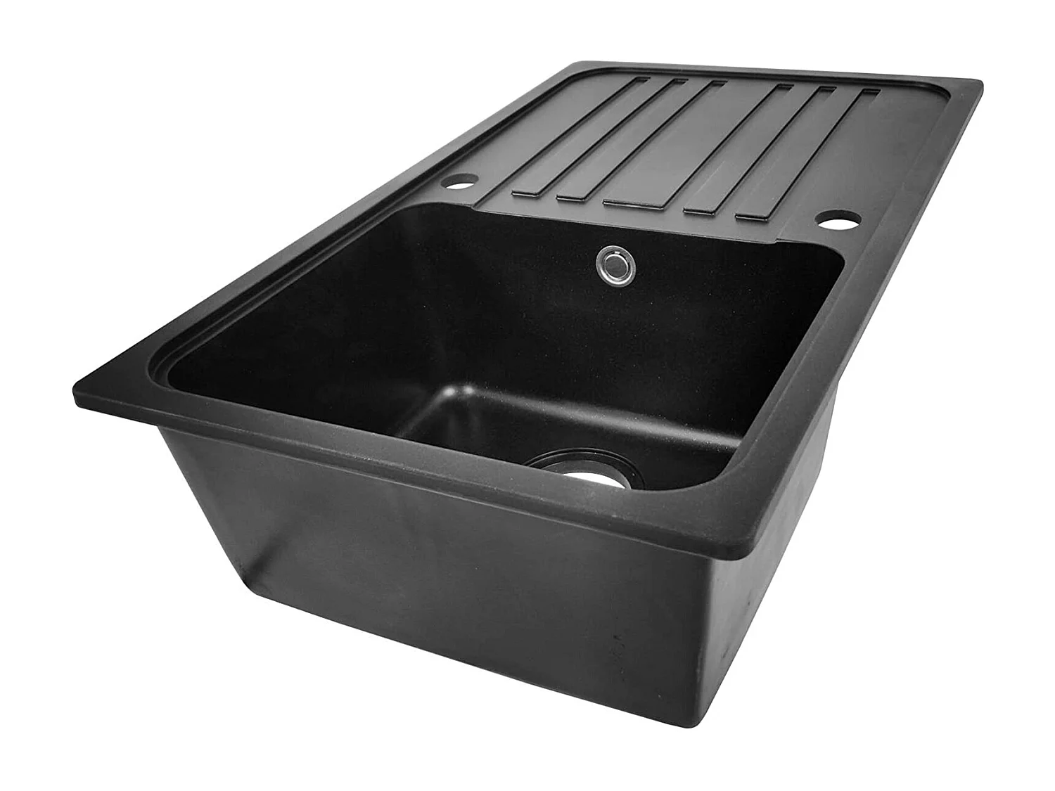 Fregadero de granito con 1 seno y escurridor 76 x 46 cm para empotrar o bajo encimera color a elegir fregadero negro equipamiento de cocina 01_0000188